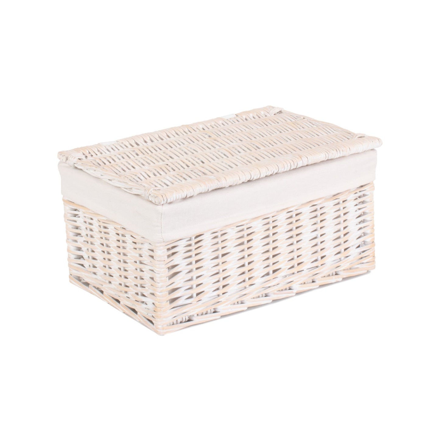 Medium White Wash Finish Willow Storage Hamper with White Lining