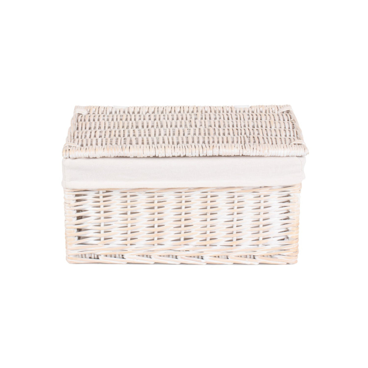 Medium White Wash Finish Willow Storage Hamper with White Lining