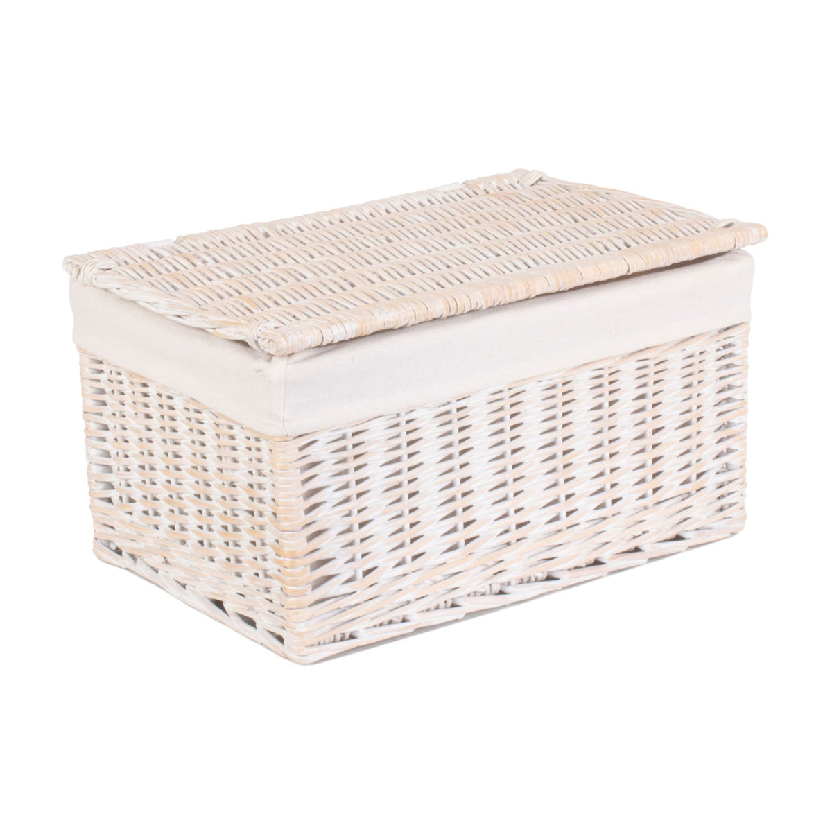 White Wash Finish Willow Storage Hamper with White Lining Set 3