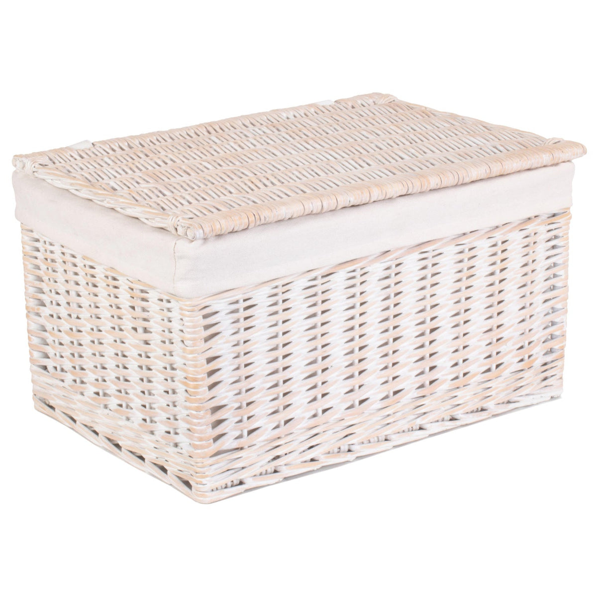 White Wash Finish Willow Storage Hamper with White Lining Set 3