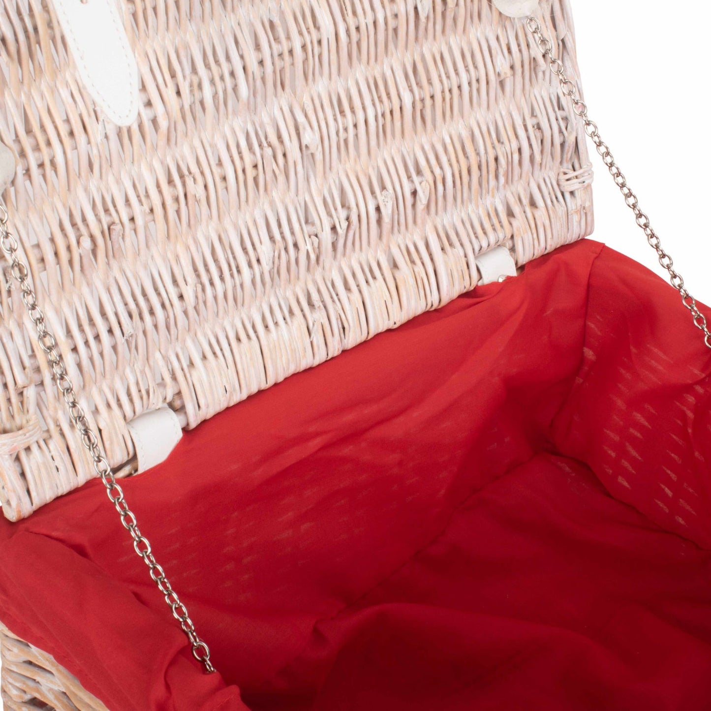 16 Inch White Wash Willow Hamper with Red Lining