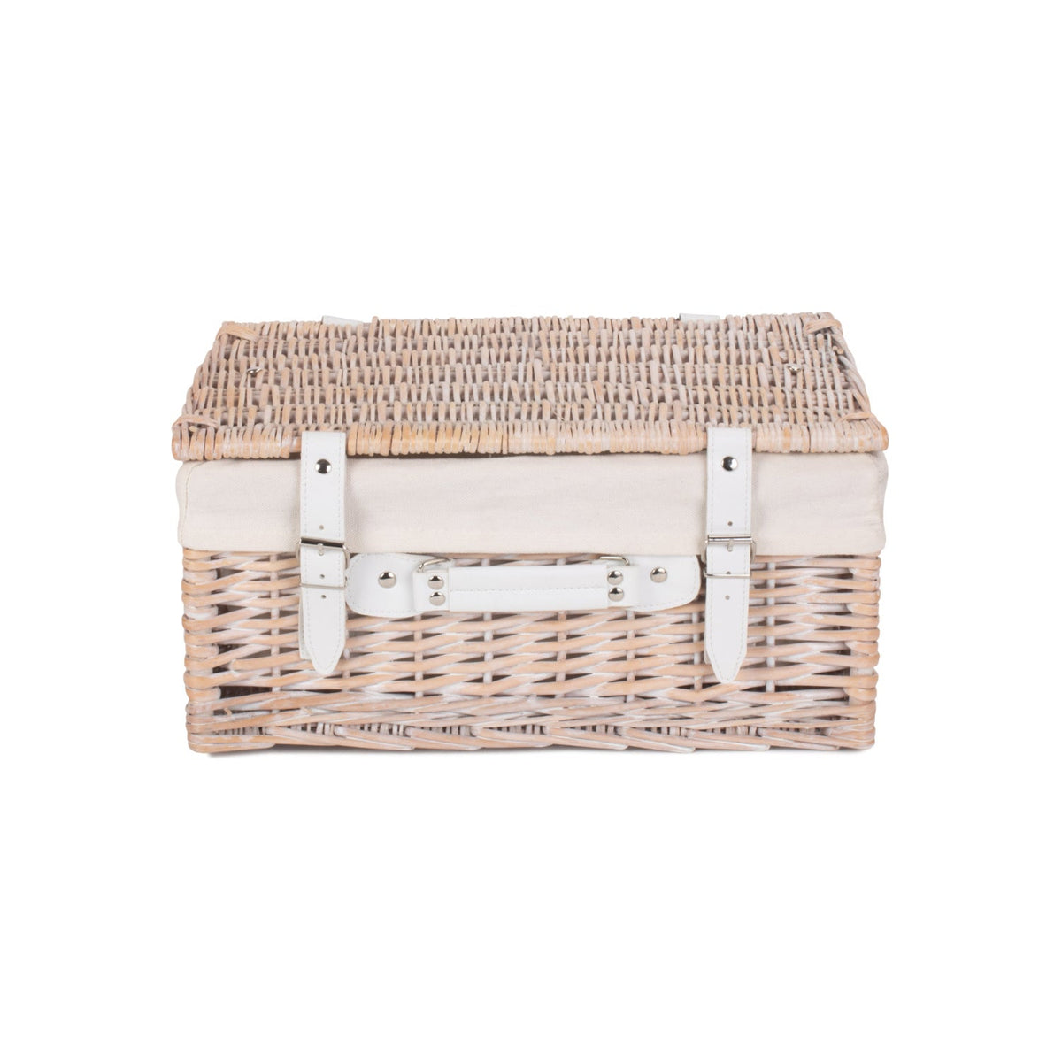 16 Inch White Wash Willow Hamper with White Lining