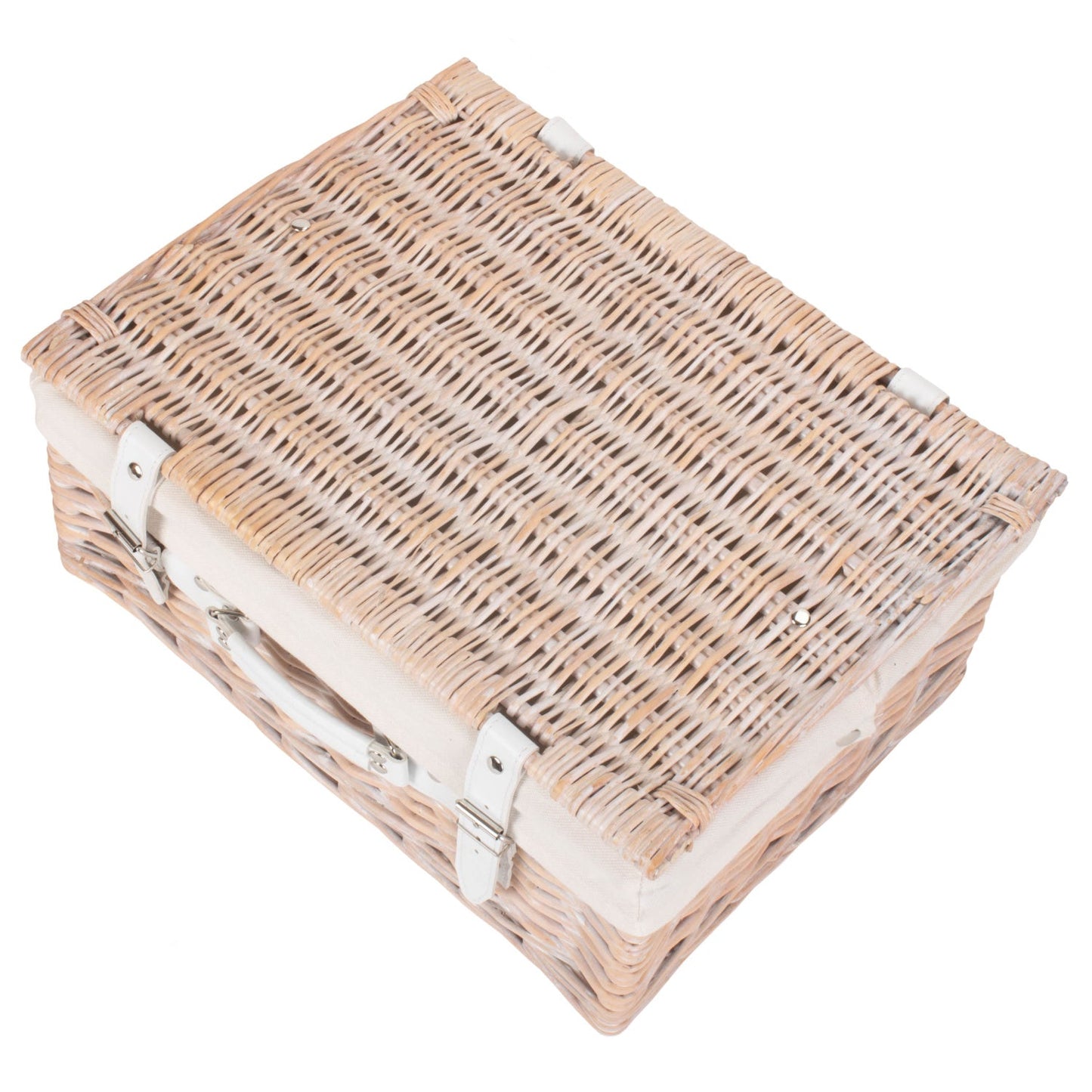 16 Inch White Wash Willow Hamper with White Lining