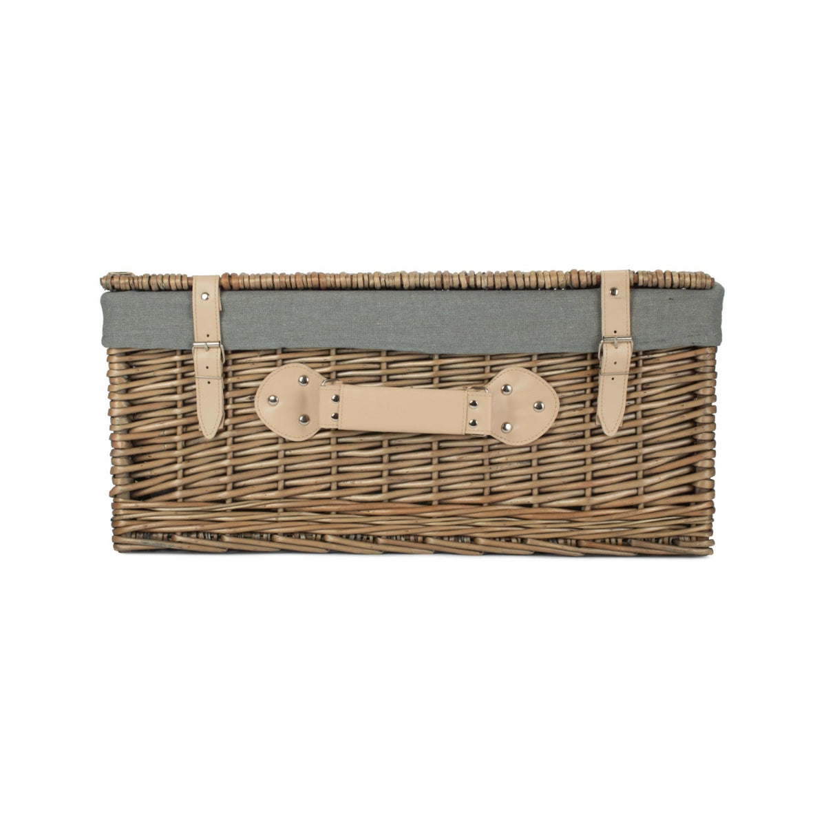 22 Inch Antique Wash Willow Hamper with Grey Sage Lining