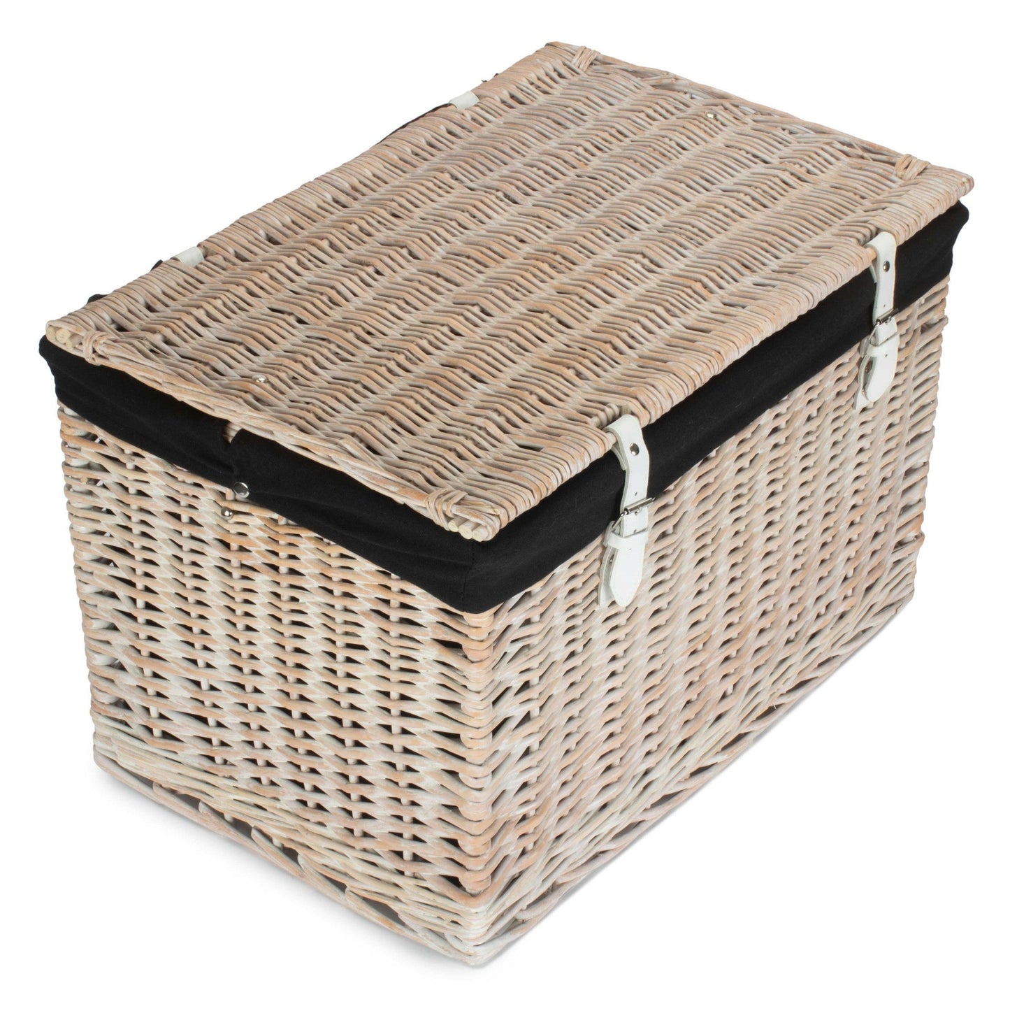24 Inch White Wash Willow Chest Hamper with Black Lining
