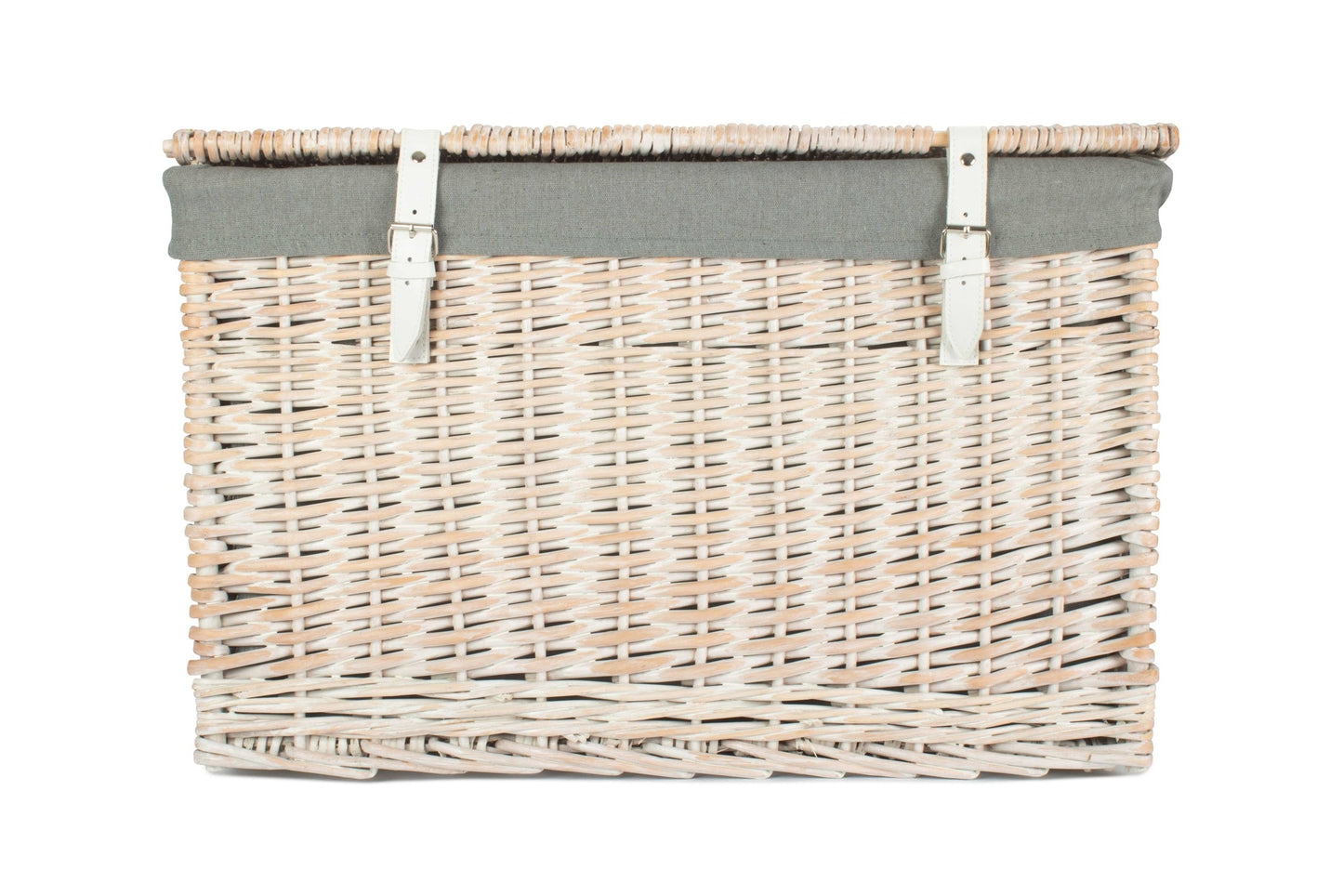 24 Inch White Wash Willow Chest Hamper with Grey Sage Lining