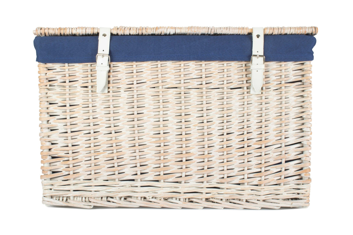 24 Inch White Wash Willow Chest Hamper with Navy Blue Lining