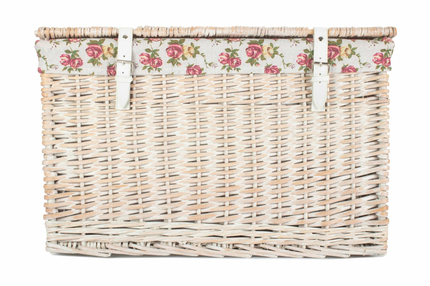 24 Inch White Wash Willow Chest Hamper with Garden Rose Lining