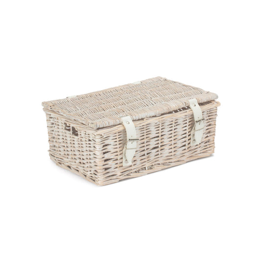 14 Inch White Wash Wicker Hamper Basket - Unlined