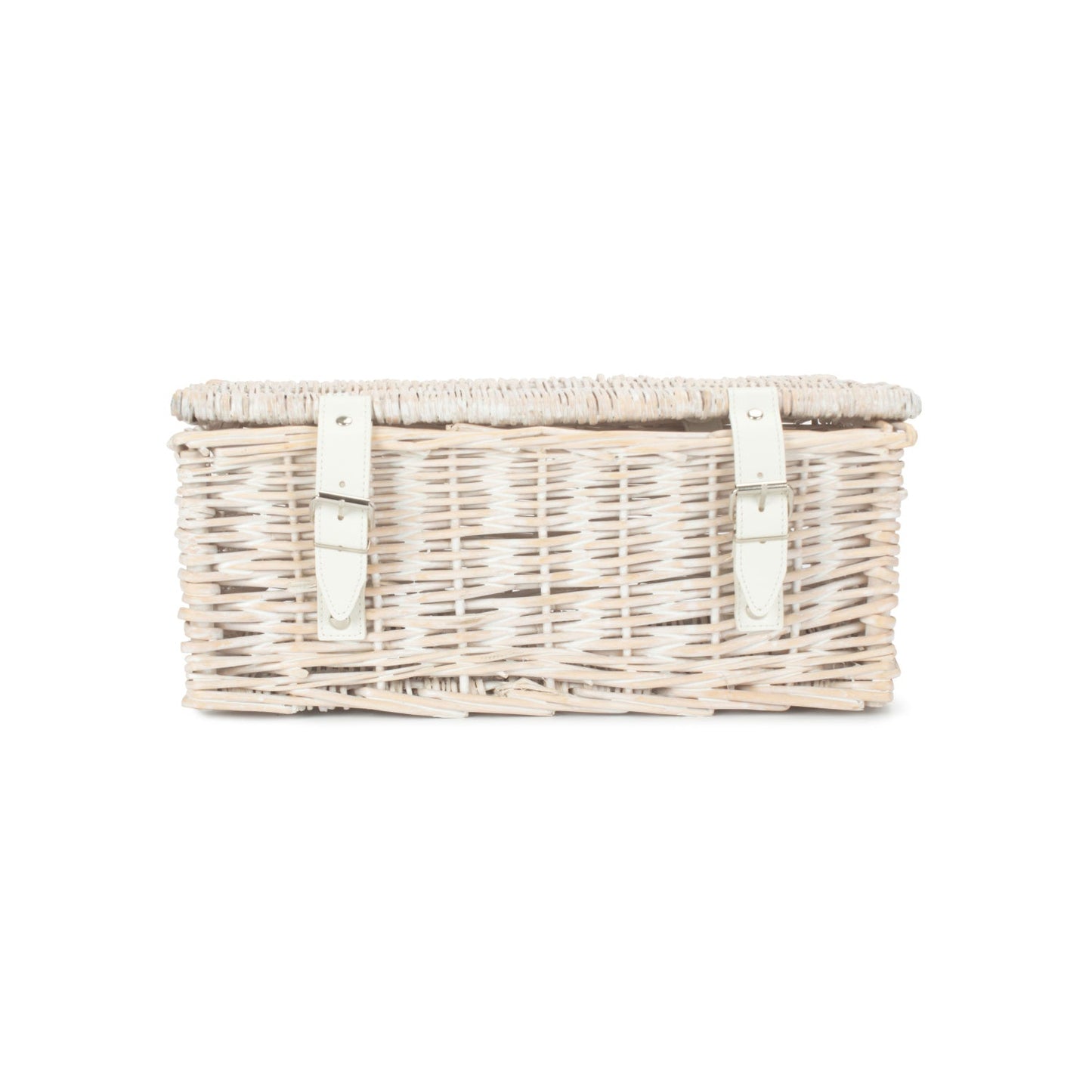14 Inch White Wash Wicker Hamper Basket - Unlined