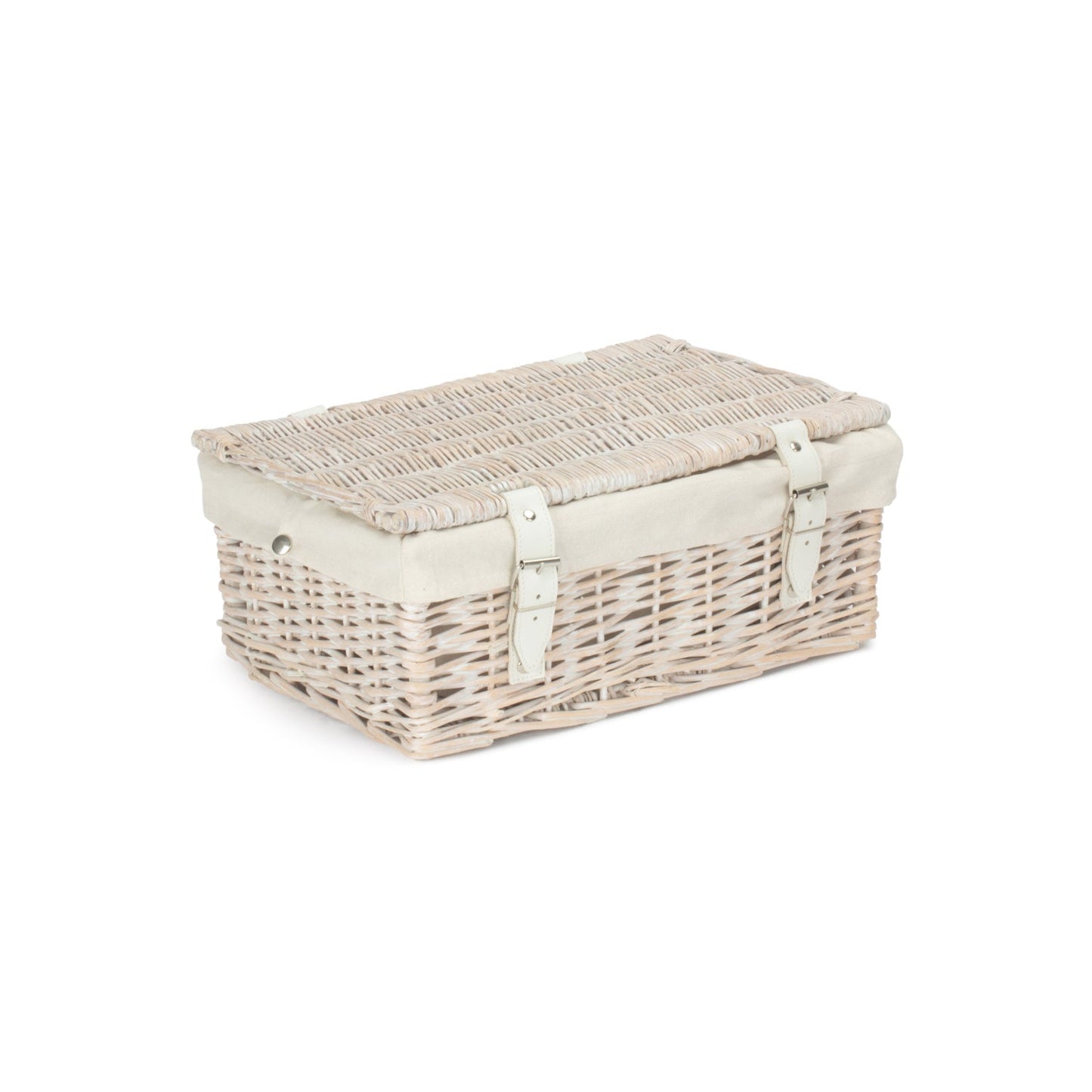 14 Inch Empty White Wash Wicker Hamper Basket with White Lining