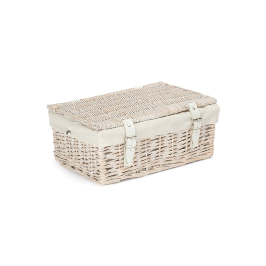 14 Inch Empty White Wash Wicker Hamper Basket with White Lining