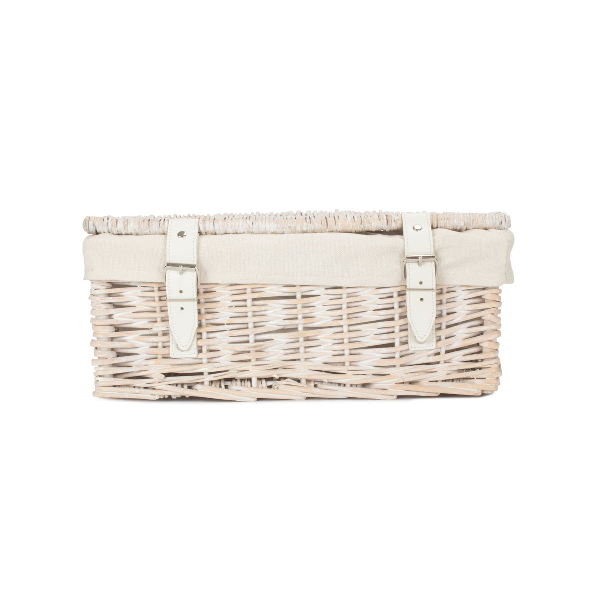 14 Inch Empty White Wash Wicker Hamper Basket with White Lining