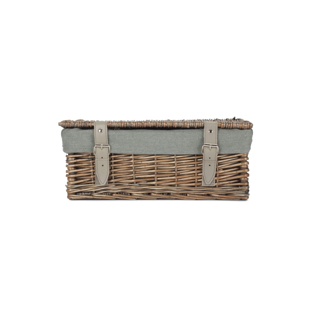 14 Inch Antique Wash Wicker Hamper Basket with Grey Sage Lining