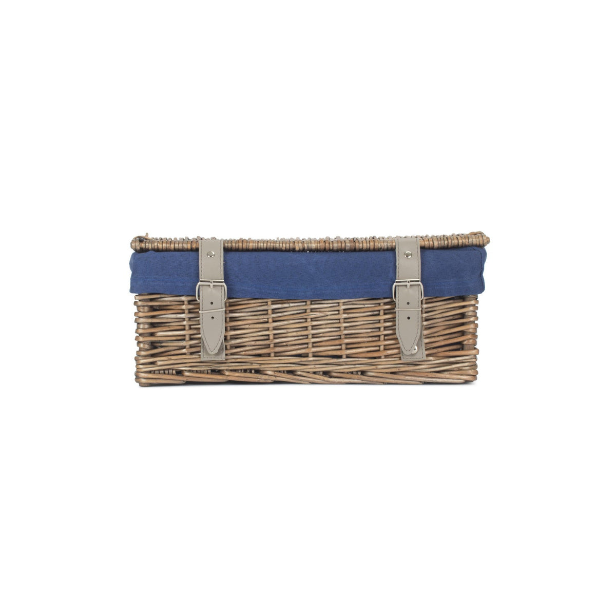 14 Inch Antique Wash Wicker Hamper Basket with Navy Blue Lining