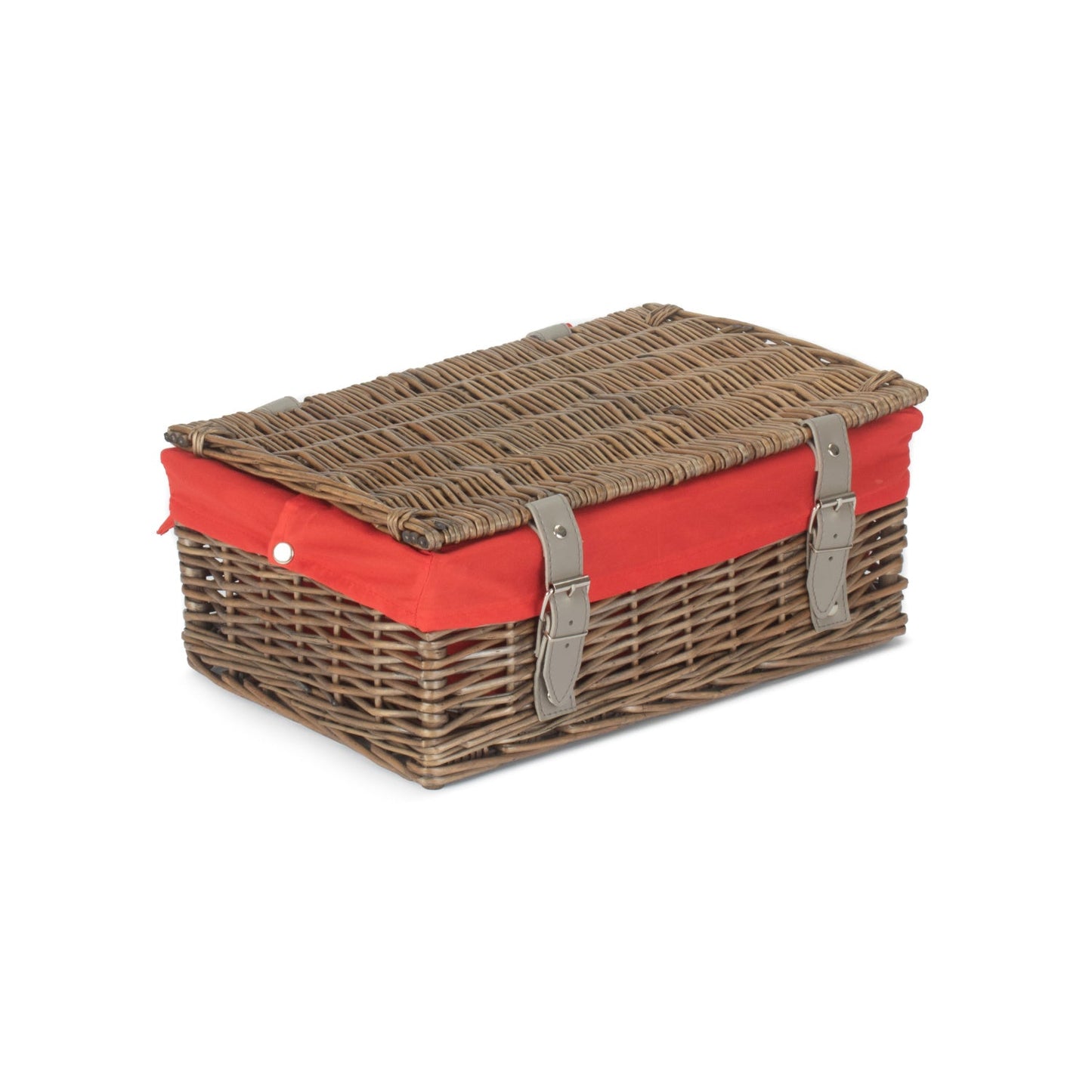 14 Inch Antique Wash Wicker Hamper Basket with Red Lining