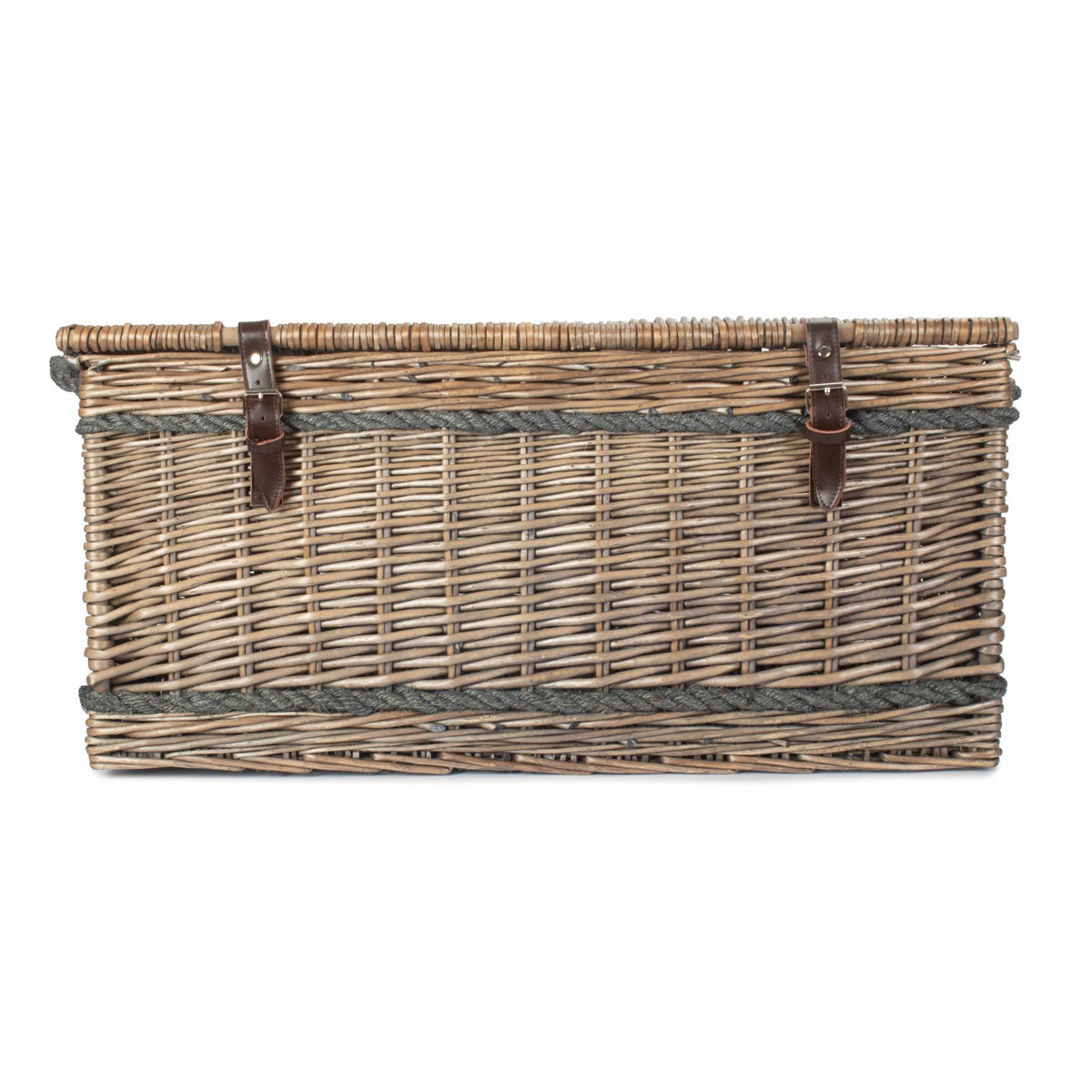 28 Inch Antique Wash Willow Rope Handled Hamper Trunk