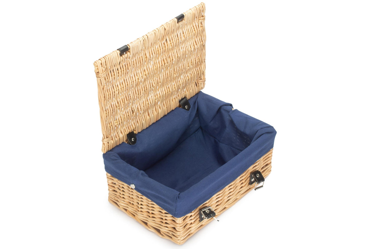 14" Inch Buff Willow Wicker Hamper Basket with Navy Blue Lining