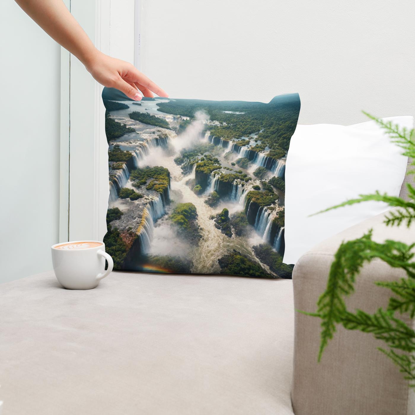 Iguazu Falls Panorama Cotton Cushion