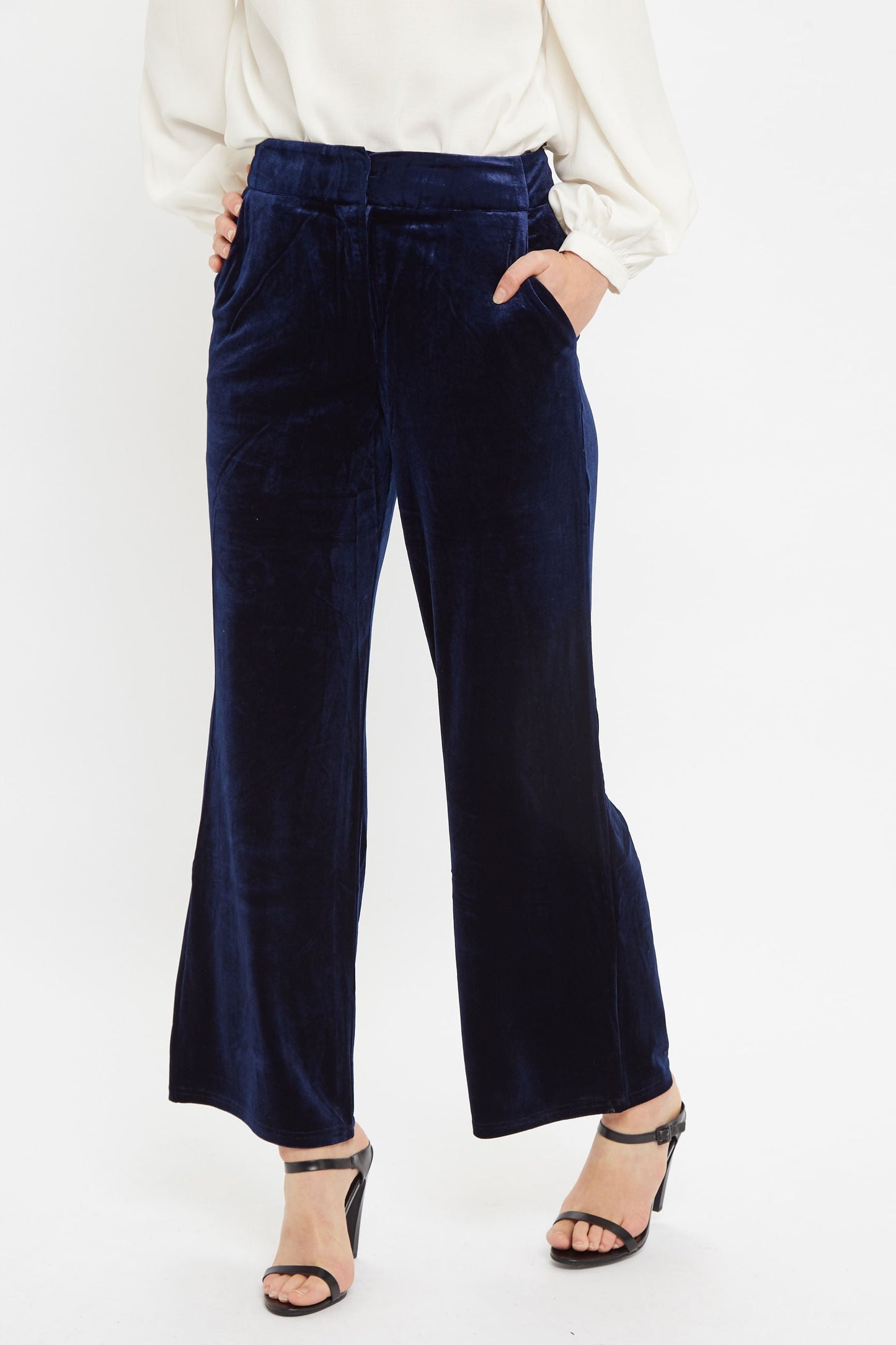 Elina Velvet Straight Leg Trouser - Navy