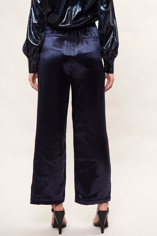 Louche Satin Emmanuella Pull On Trouser - Navy
