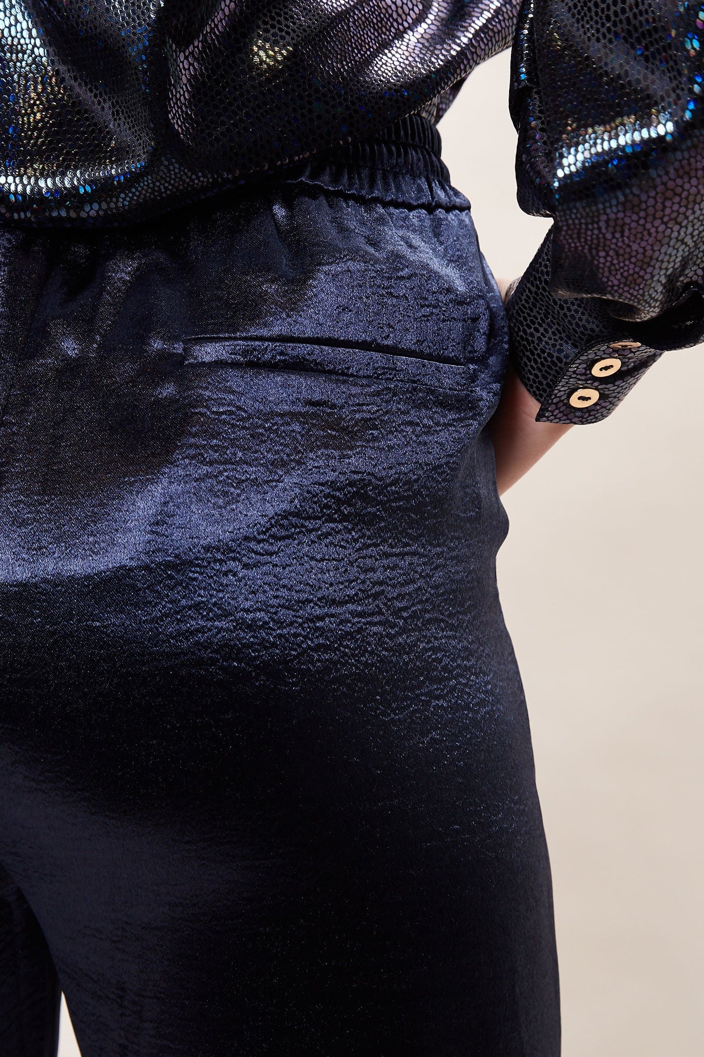 Louche Satin Emmanuella Pull On Trouser - Navy