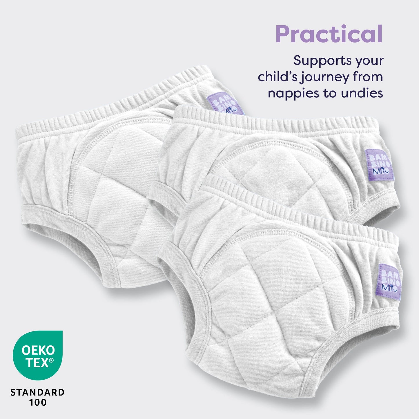 3 Pack Reusable Potty Training Pants in White  - Enhanced Design