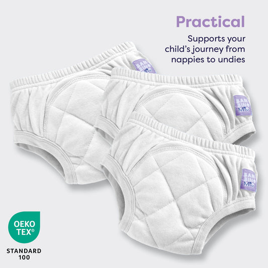 3 Pack Reusable Potty Training Pants in White  - Enhanced Design