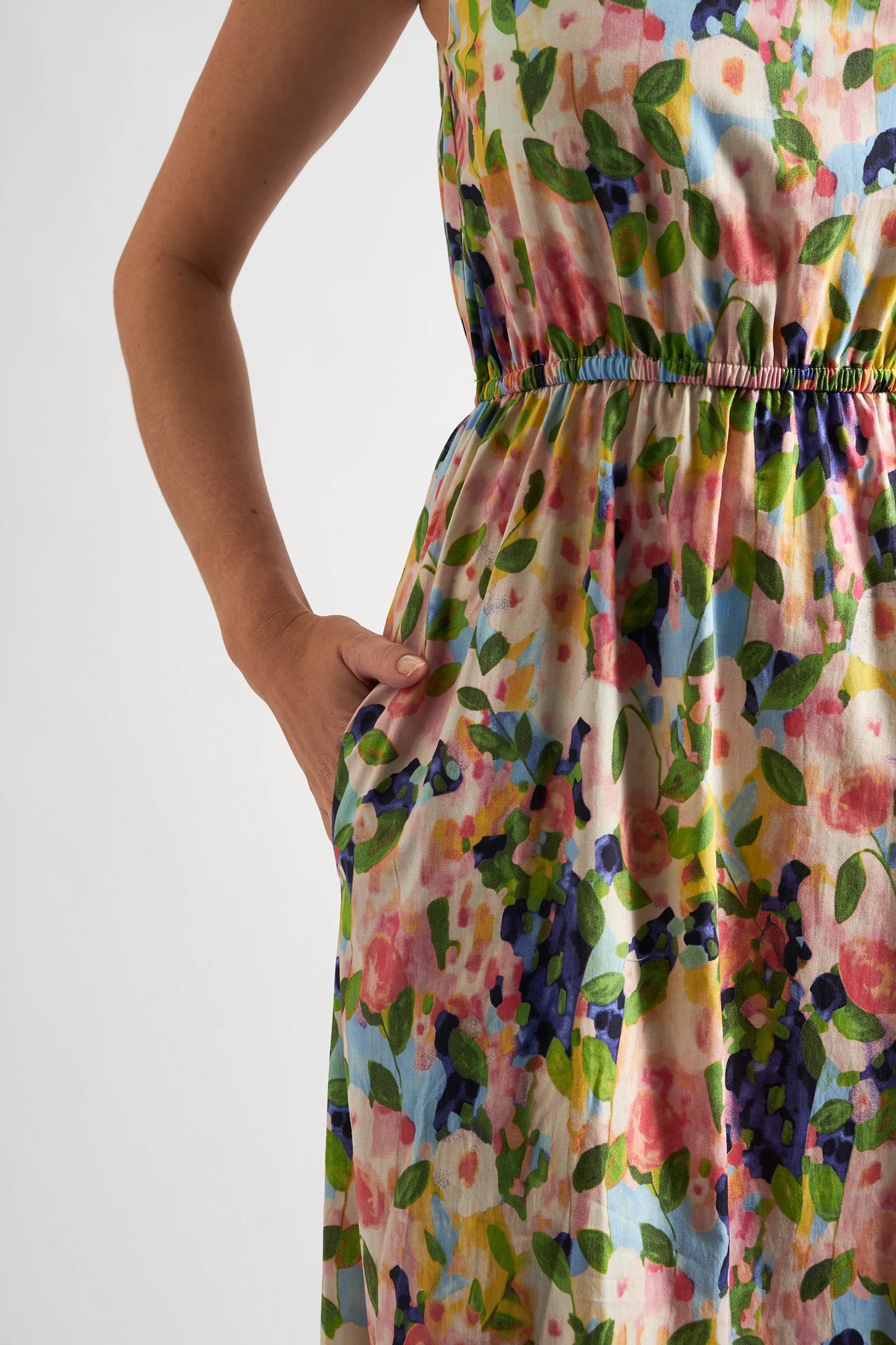 Eren Summer Dream Cut-Away Shoulder Print Midi Dress