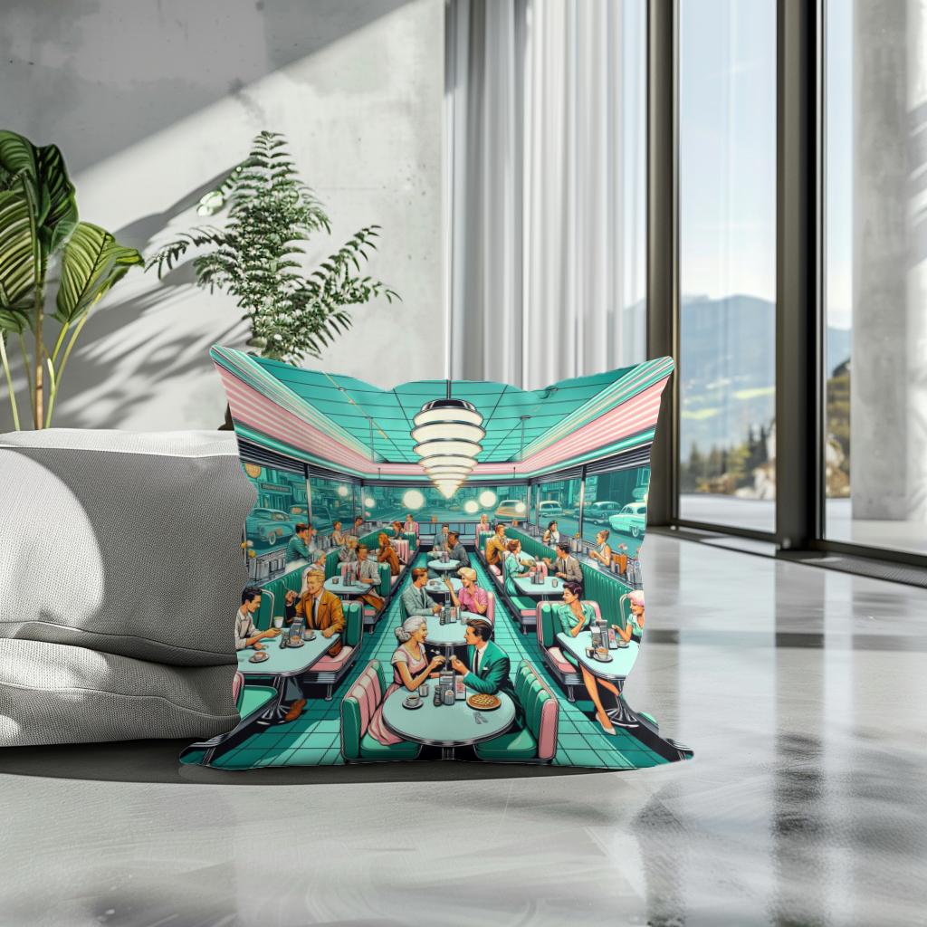 Retro Diner Revival Cotton Cushion