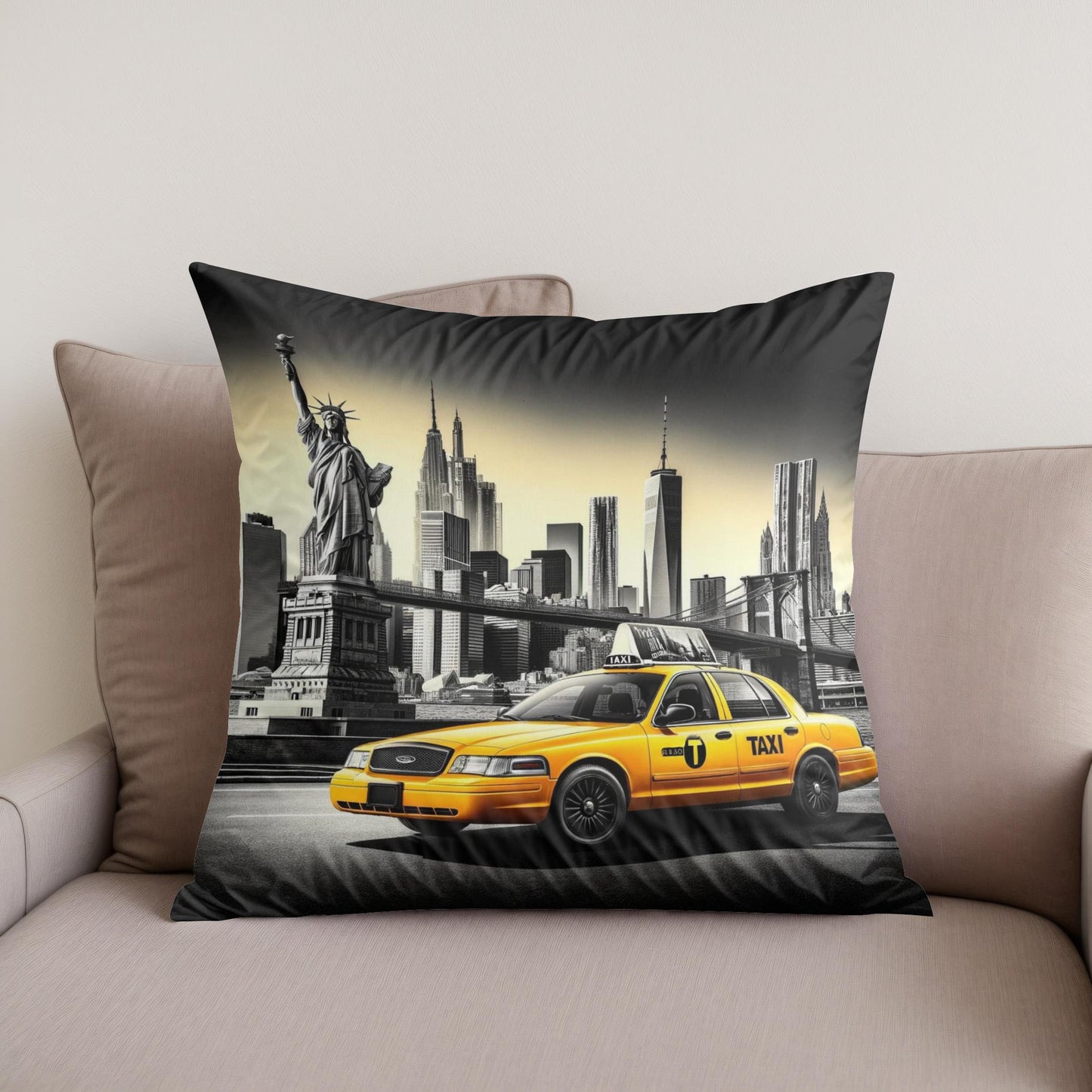 Yellow Cab in NYC Cotton Cushion