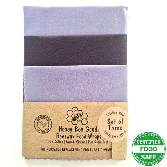 Honey Bee Good Set of 3 Handmade Beeswax Wraps | Earth Tones Plum