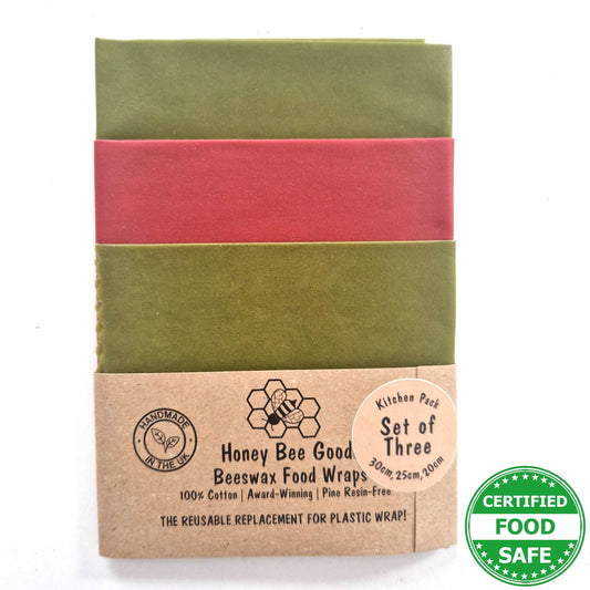 Honey Bee Good Set of 3 Handmade Beeswax Wraps | Earth Tones Sage