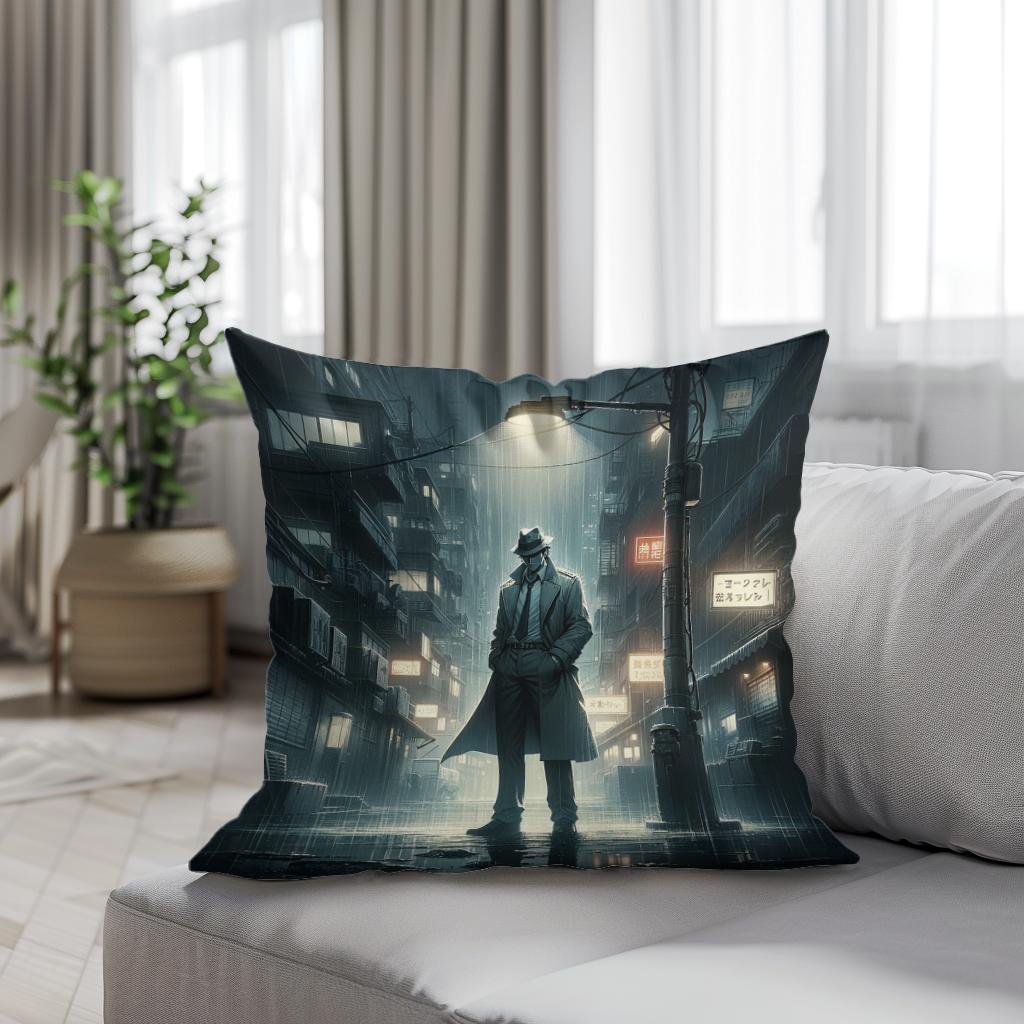 Urban Noir Mystery Cotton Cushion