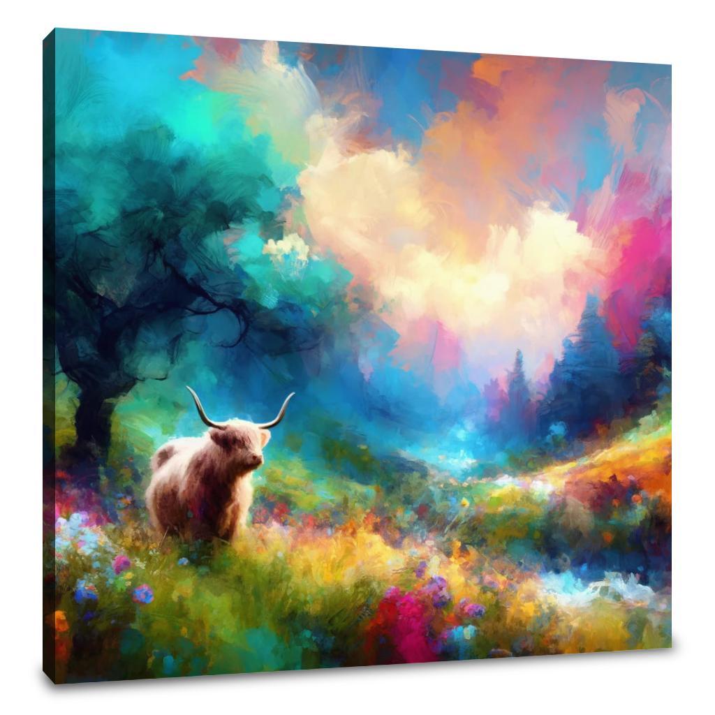 Vivid Highland Cow Escape Canvas
