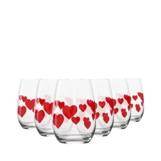 L'Amour Red Heart Whisky Tumbler Set - 335ml - Set of 6
