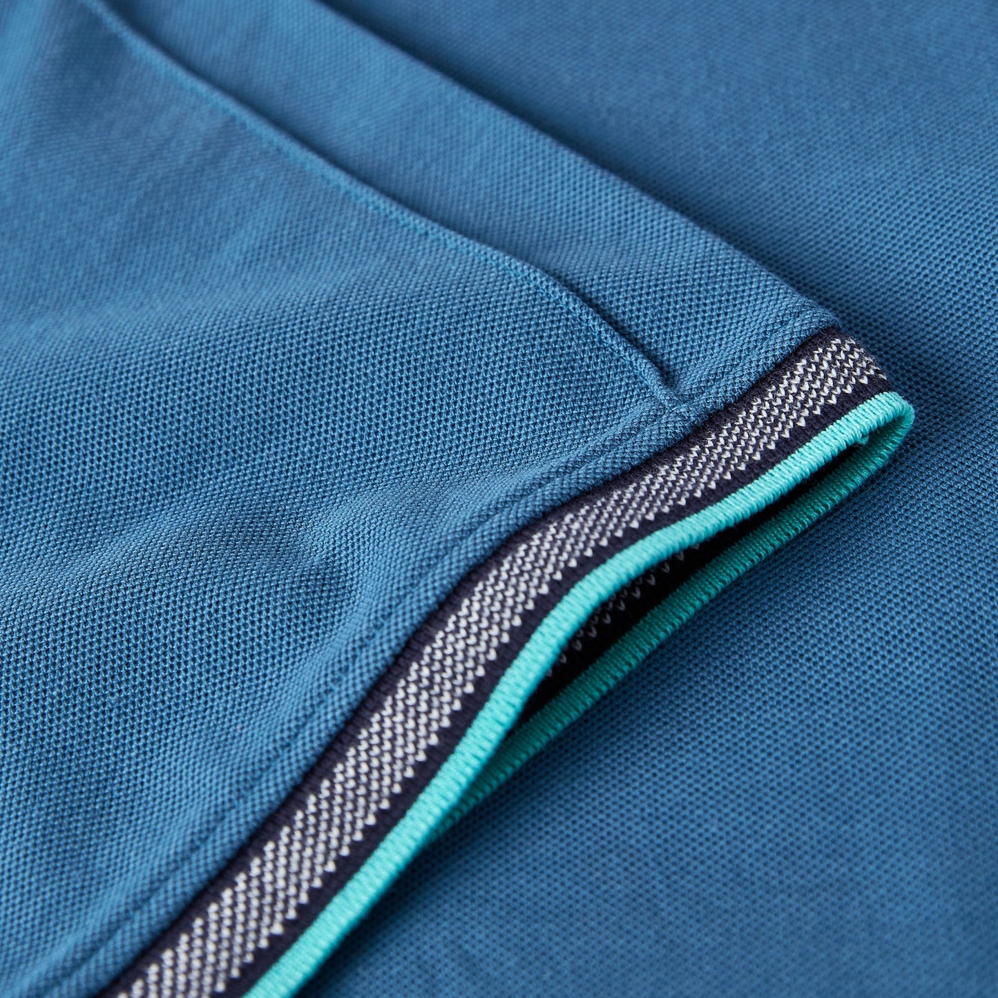 Egan men's shorts sleeve zip neck pique polo - Petrol Blue
