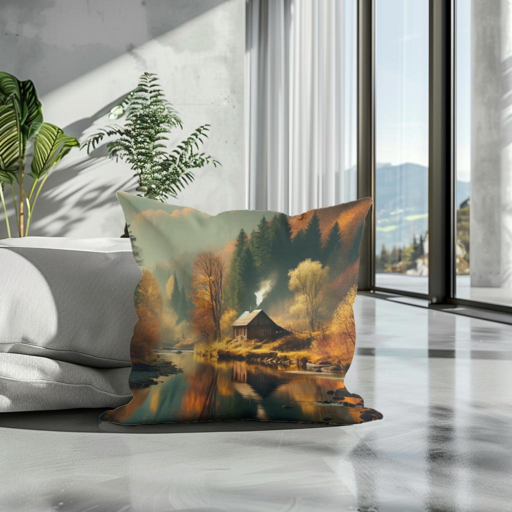 Autumn Riverside Retreat Cotton Cushion