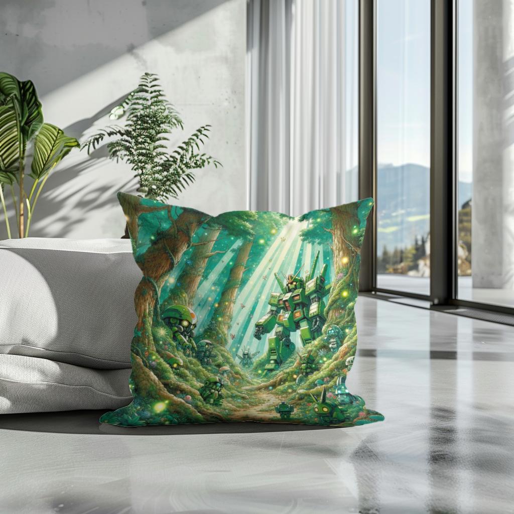 Enchanted Mecha Forest Cotton Cushion
