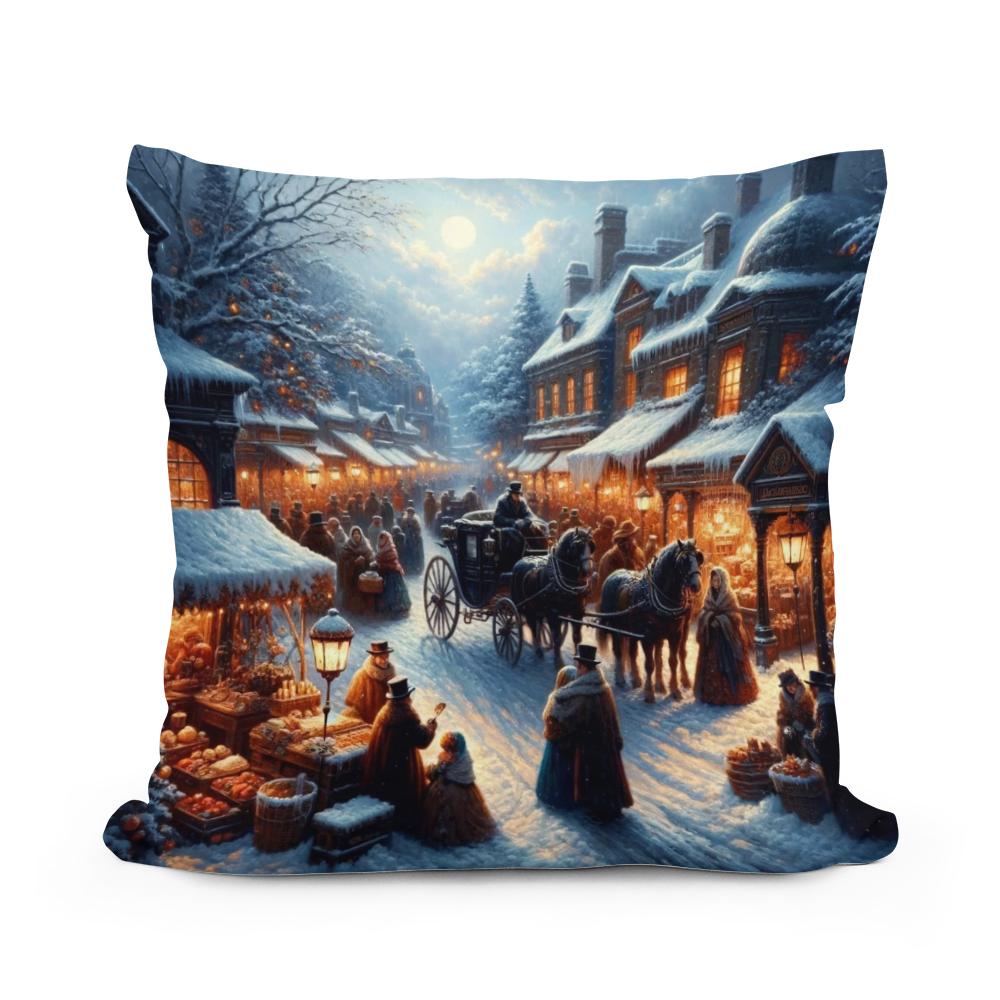 Victorian Winter Market Cotton Cushion