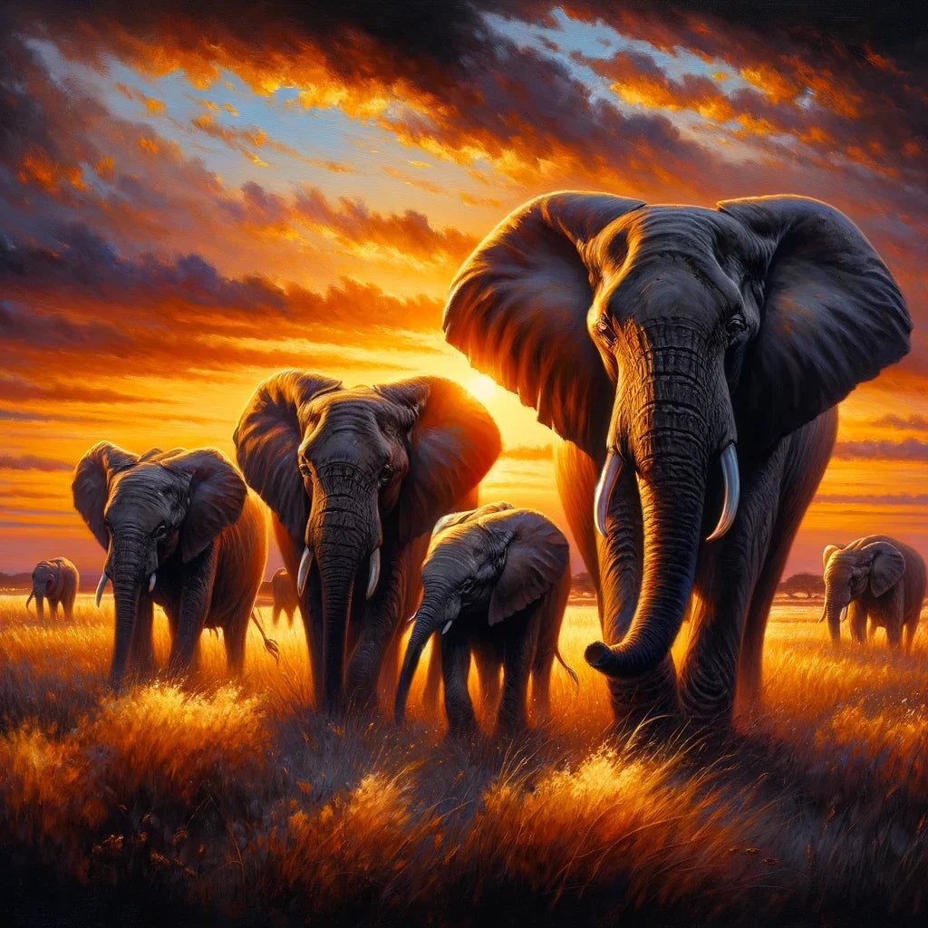 Elephant Savannah Sunset Canvas