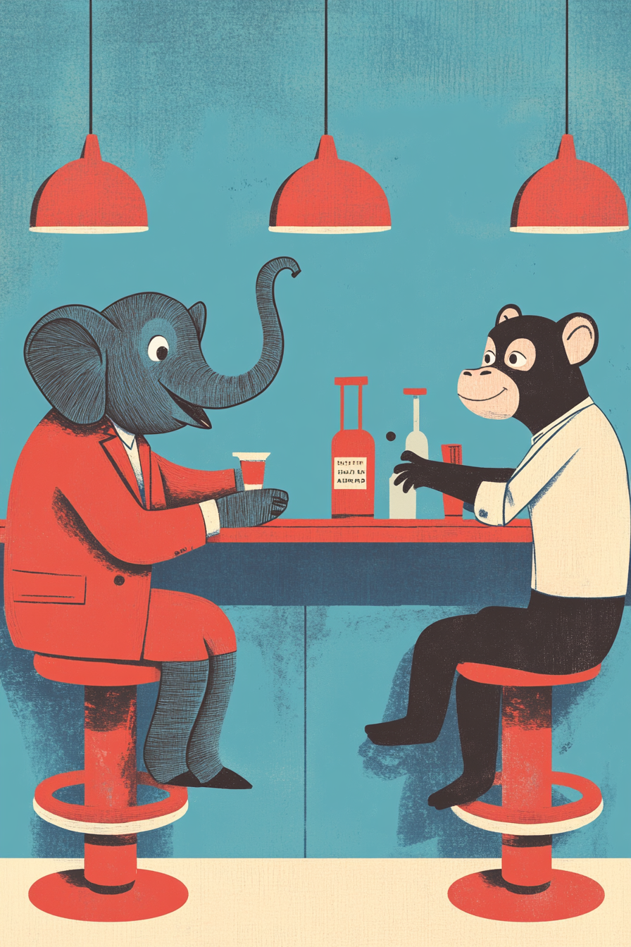 Elephant and Monkey Cheers Canvas