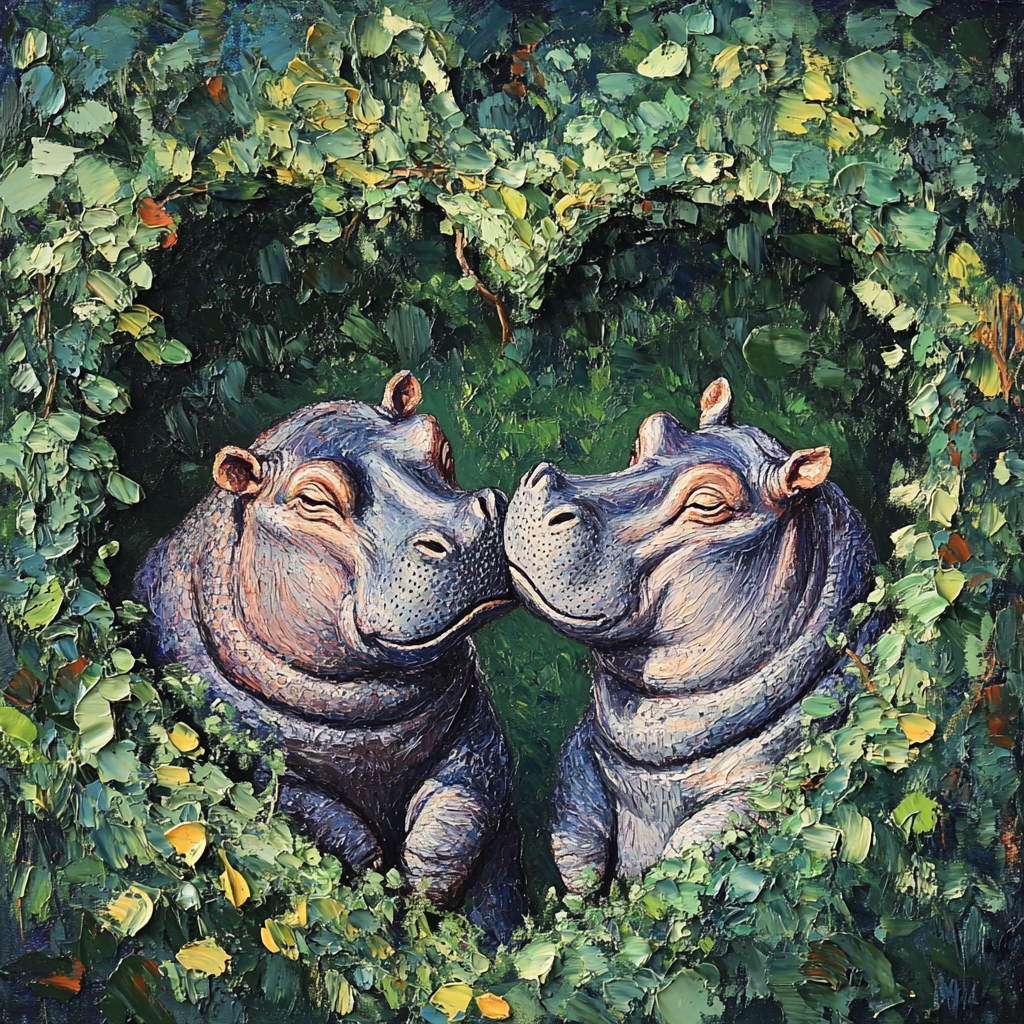 Embracing Hippopotamuses Canvas
