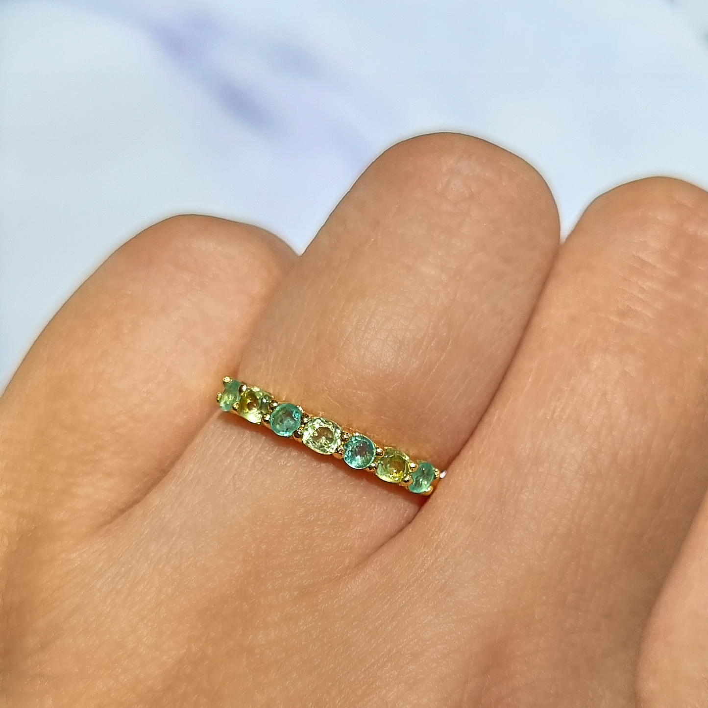 Emerald & Peridot Half Eternity Band in 18K Gold Vermeil