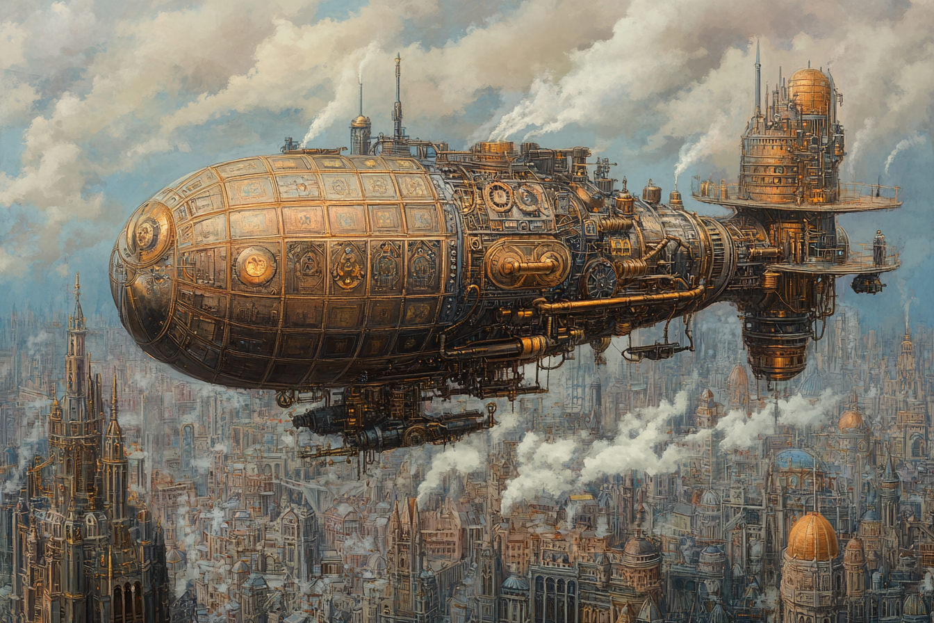 Enchanted Airship Over Mechanical Blanket