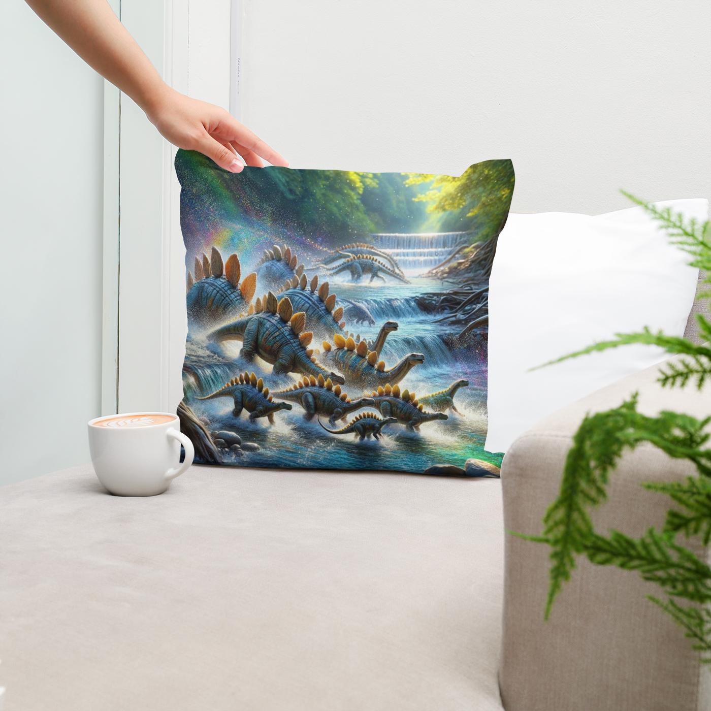 River Crossing Stegosaurus Cotton Cushion
