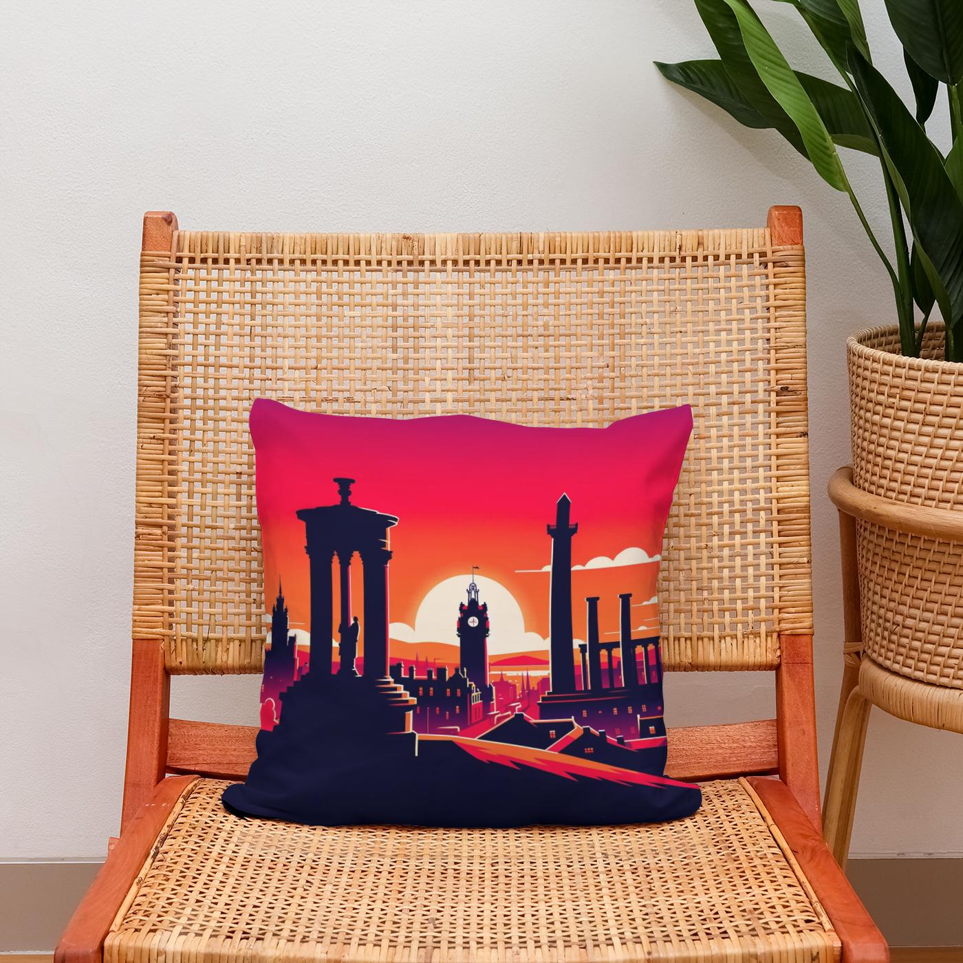 Edinburgh Calton Hill Sunset Silhouette Cotton Cushion