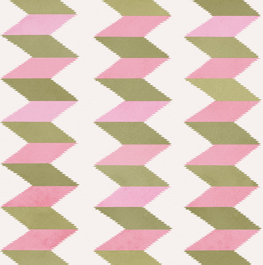 Escher Stripe - Jardin Rose - Wallpaper