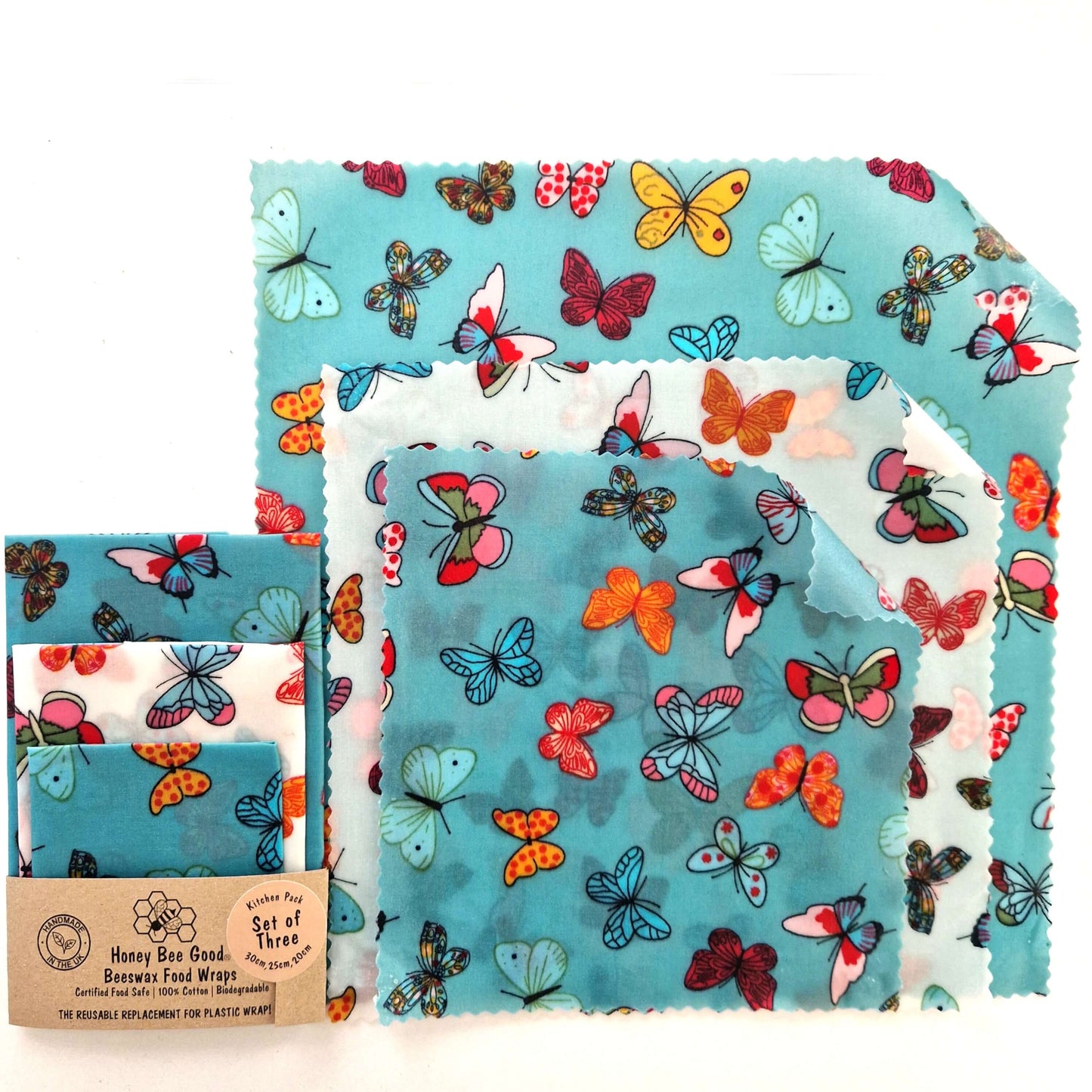 Honey Bee Good Set of 3 Handmade Beeswax Wraps | Butterflies