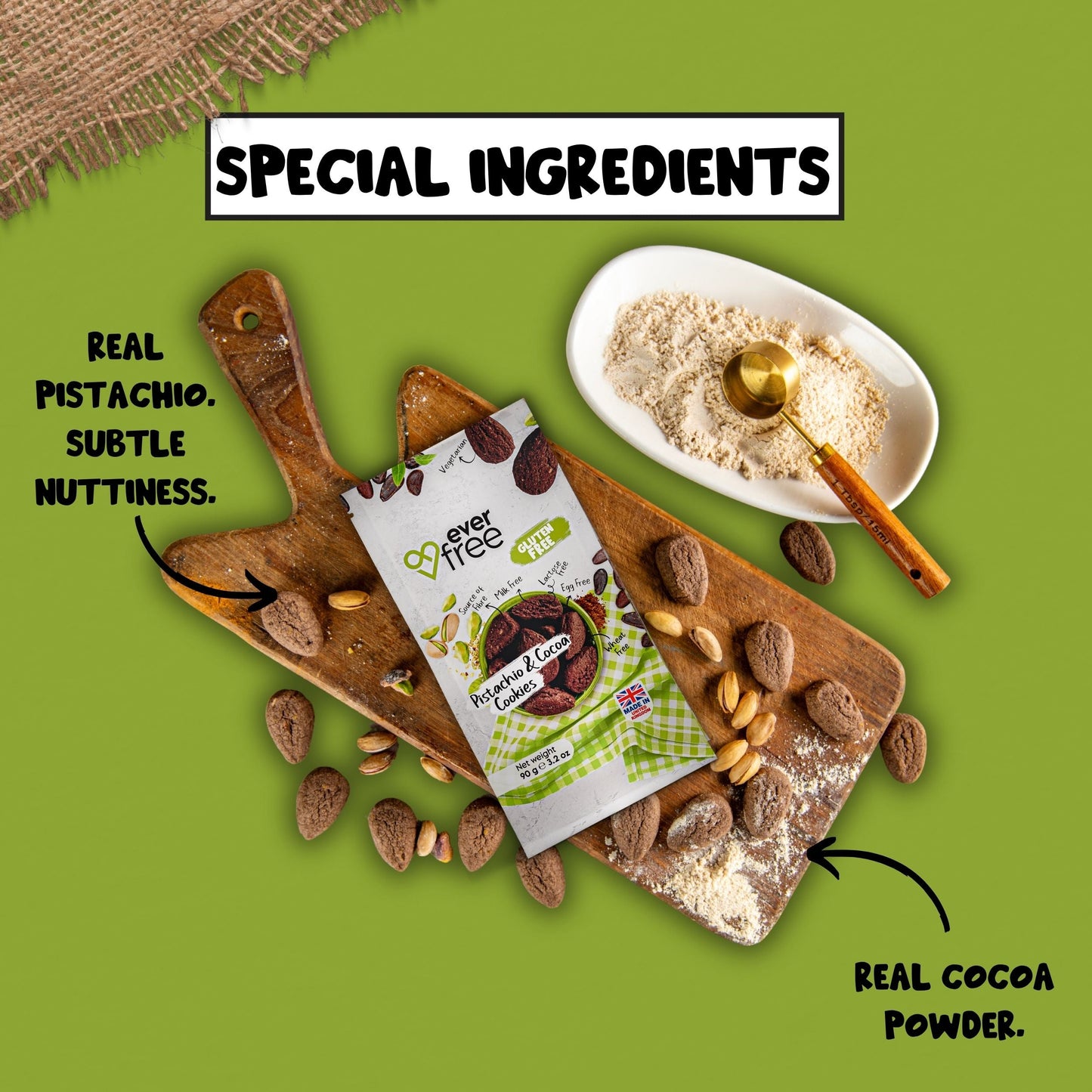 EverFree Pistachio and Cocoa Gluten-Free Cookies - 90g | Pack of 3